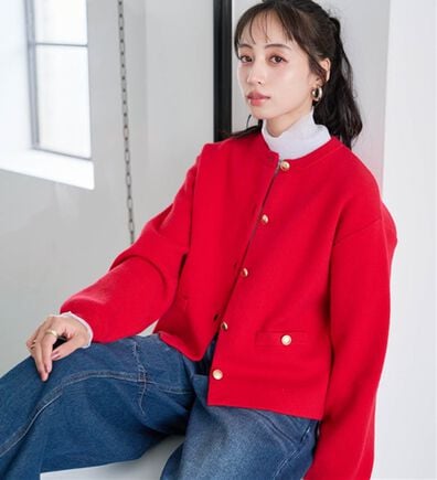 RANAN（ラナン）の「【4つの機能付き】洗える！ゴールド調ボタンニットカーディガン（ニットカーディガン）」