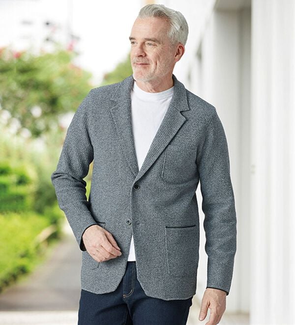 「＜コムルヴァン・オム＞ワッフル編みテーラードカーディガン（メンズカーディガン）」｜詳細画像