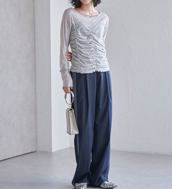 RANAN（ラナン）の「ギャザーデザインシアーTシャツ（Tシャツ）」｜詳細画像