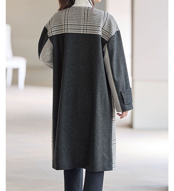 BELLUNA（ベルーナ）の「ウール混先染チェック切替デザインコート（ロングコート）」｜詳細画像