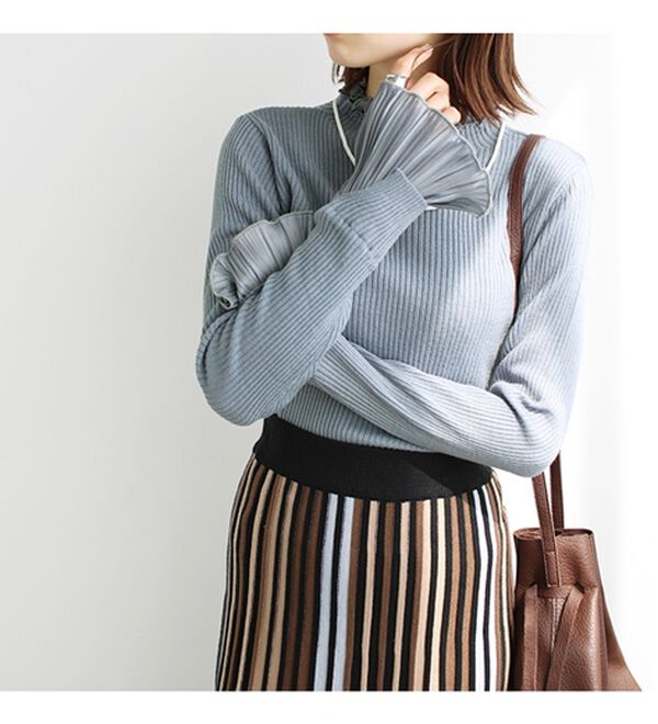 GeeRA（ジーラ）の「プリーツ付ハイネックリブニットトップス（ニット・セーター）」｜詳細画像