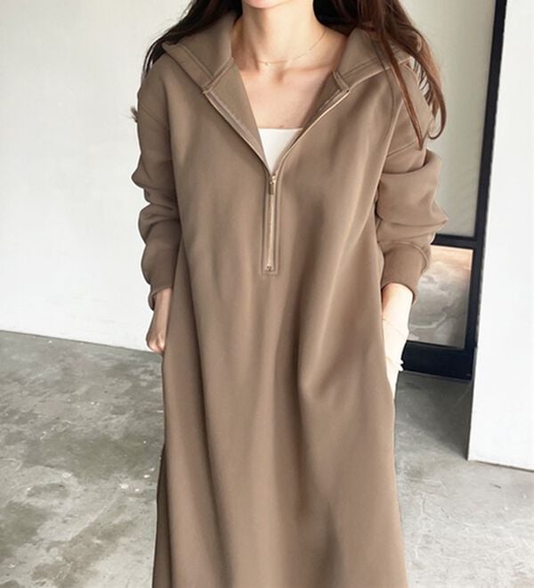 GeeRA（ジーラ）の「【あったか裏起毛】ハーフジップパーカーワンピース（カットソーワンピース）」｜詳細画像