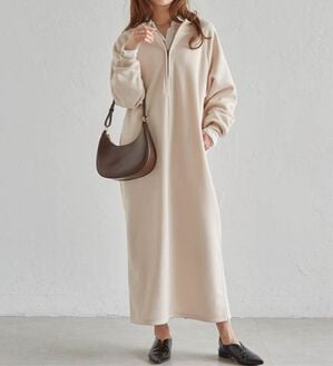 RANAN（ラナン）の「裏起毛ハーフジップワンピース（ロングワンピース）」｜アイボリー