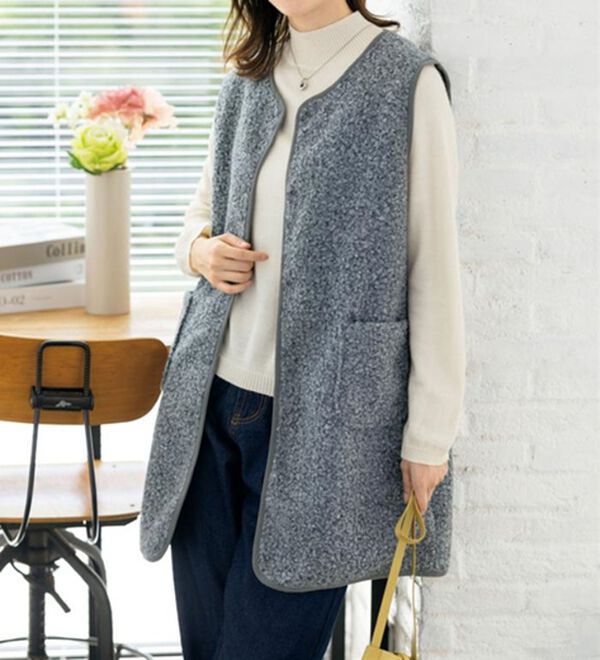 ルフラン（ルフラン）の「軽くて暖か！裏チェックリバーシブルベスト（ベスト）」｜グレー系