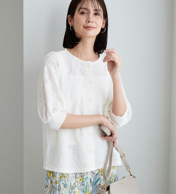 BELLUNA（ベルーナ）の「波柄シアージャカード素材カーディガン（ニットカーディガン）」｜詳細画像