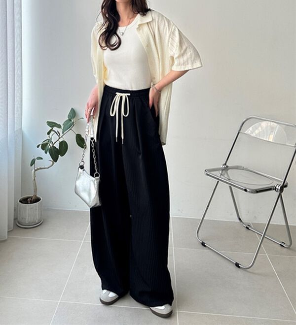 GeeRA（ジーラ）の「さらっと着やすい！ストライプワイドパンツ（フルレングスパンツ）」｜詳細画像