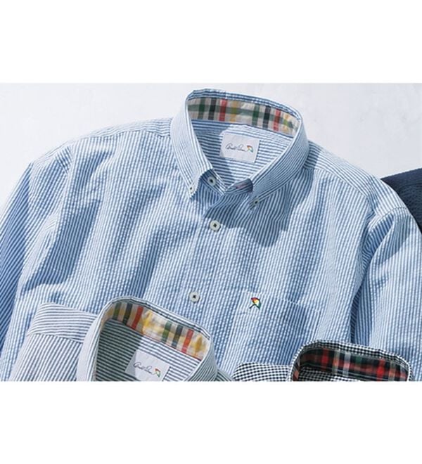 「＜アーノルド　パーマー＞シアサッカーデザインシャツ（長袖・７分袖）（メンズシャツ）」｜ブルーストライプ