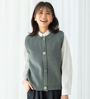 BELLUNA（ベルーナ）の「金ボタン使いニットベスト（ベスト）」｜杢グレー