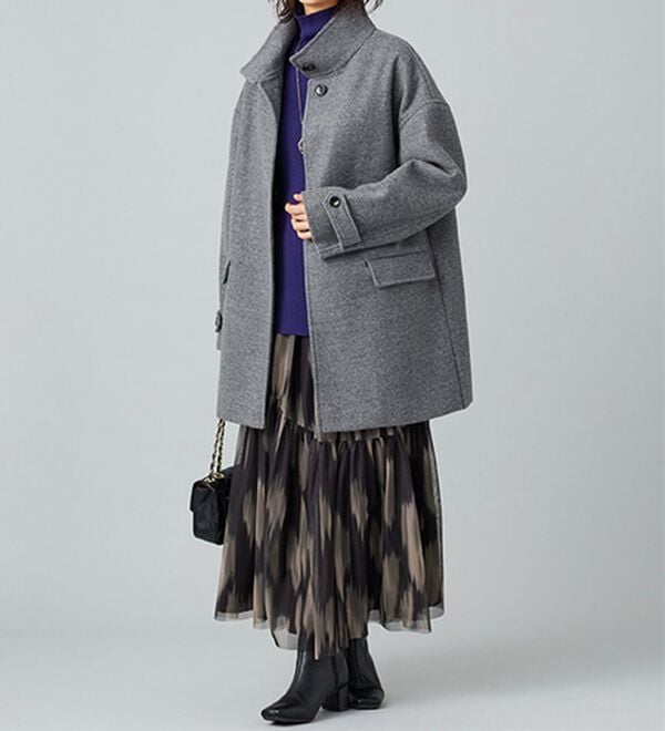 BELLUNA（ベルーナ）の「ウール調スタンド衿ミドル丈コクーンコート（ハーフコート）」｜詳細画像