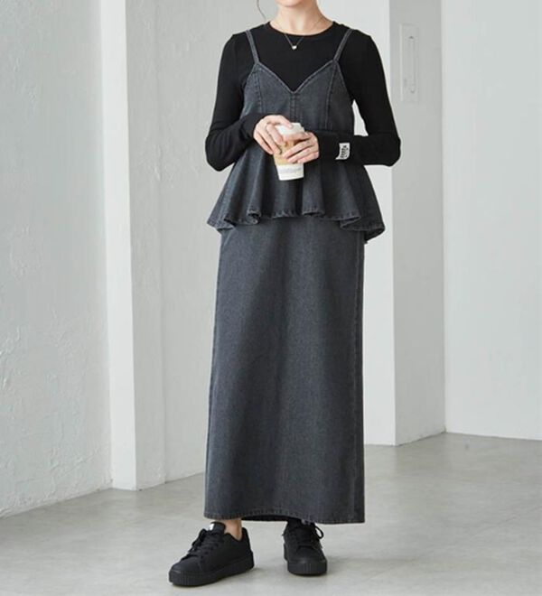 RANAN（ラナン）の「デニムペプラムキャミワンピース（ロングワンピース）」｜詳細画像