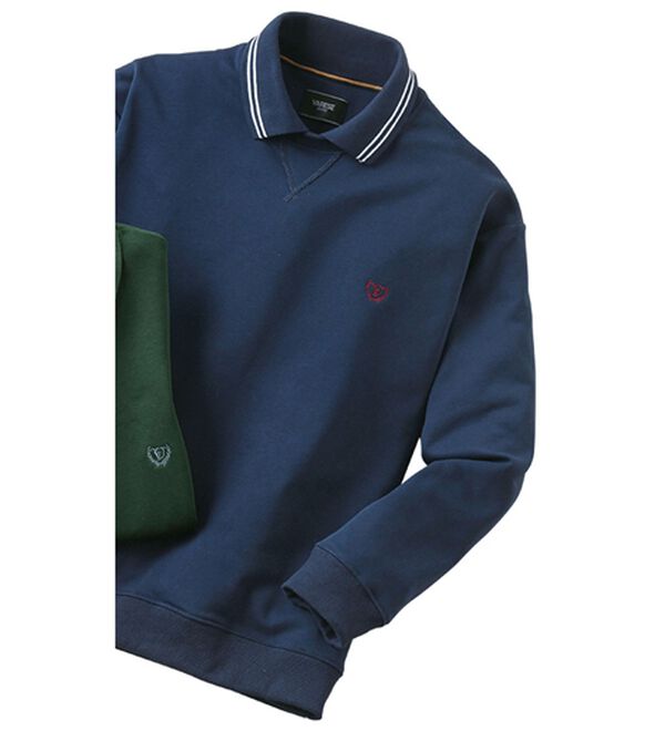 「重ね着いらずのポロ衿トレーナー（メンズトレーナー）」｜ネイビー