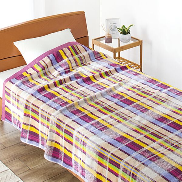 「今治産ワイド＆ロング厚手チェック柄タオルケット（肌掛布団・タオルケット）」｜詳細画像