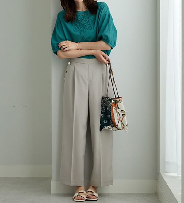 BELLUNA（ベルーナ）の「メランジストレッチ素材ワイドパンツ（ワイドパンツ・ガウチョ）」｜詳細画像