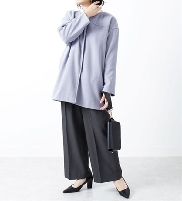 BELLUNA（ベルーナ）の「ウール調素材ノーカラーミドル丈コート（ハーフコート）」｜詳細画像