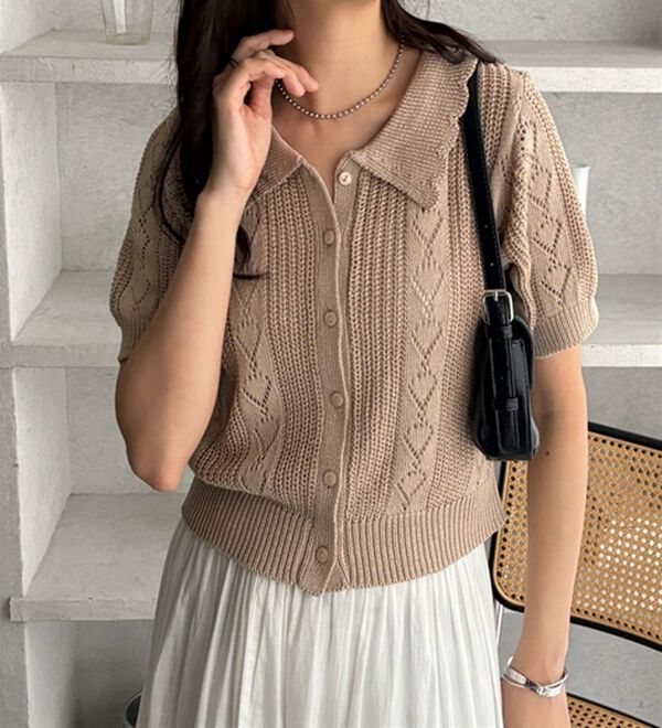 GeeRA（ジーラ）の「透かし編みポロ衿ニット（ニット・セーター）」｜詳細画像