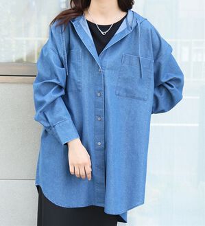 A HAPPY MARILYN（アハッピーマリリン）の「【大きいサイズ】【Ｌ～６Ｌ／選べる２丈】フードデザインシャツ（シャツ）」｜デニムサックス