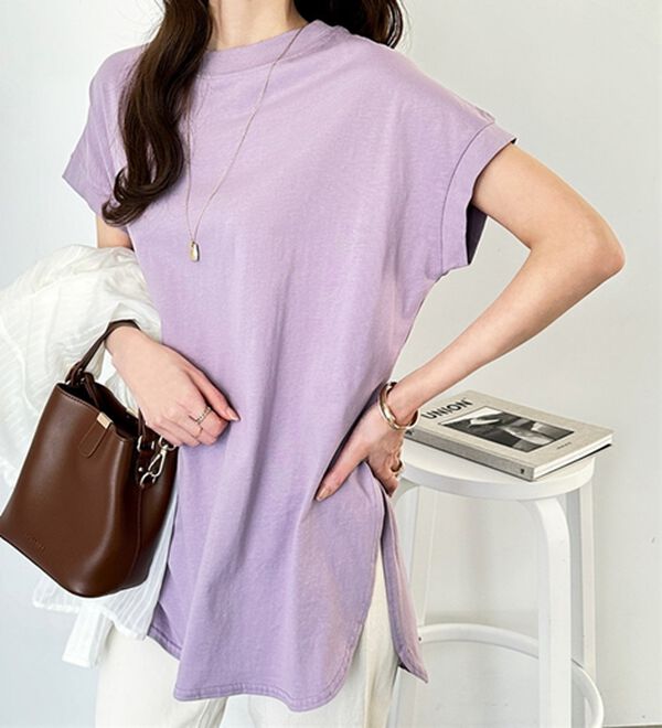 GeeRA（ジーラ）の「綿１００％フレンチスリーブチュニックＴシャツ（カットソー）」｜詳細画像