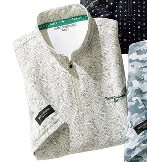 「＜トランスコンチネンツゴルフ＞ドライプリントハーフジップ（メンズＴシャツ）」｜グレー幾何柄