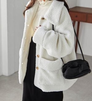 RANAN（ラナン）の「ステンカラーボアコート（ハーフコート）」｜アイボリー