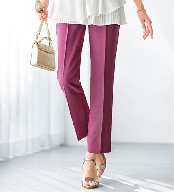 BELLUNA（ベルーナ）の「ヒンヤリ爽快！麻調ビンテージテーパードパンツ（テーパードパンツ）」｜グレープピンク