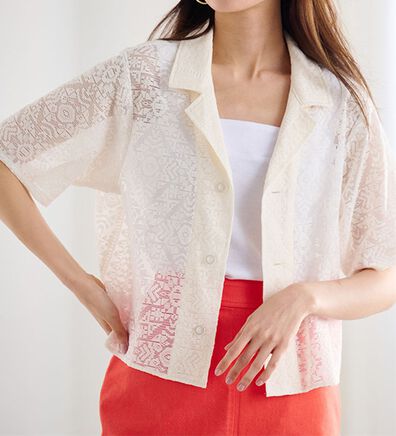 RANAN（ラナン）の「オープンカラーメッシュレースシャツ（シャツ）」