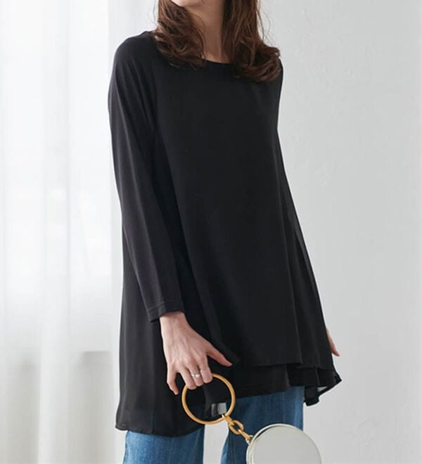 RANAN（ラナン）の「異素材切替フレアーチュニック（チュニック）」｜詳細画像