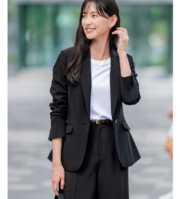 GeeRA（ジーラ）の「【ジャケット+2ボトム】洗えるストレッチ！ジャケット＆ブラウス＆ワイドパンツ＆スカートスーツセット（パンツスーツ）」｜詳細画像