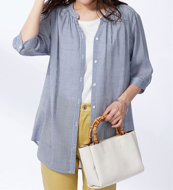 BELLUNA（ベルーナ）の「スラブ素材スキッパーデザインシャツチュニック（チュニック）」｜詳細画像