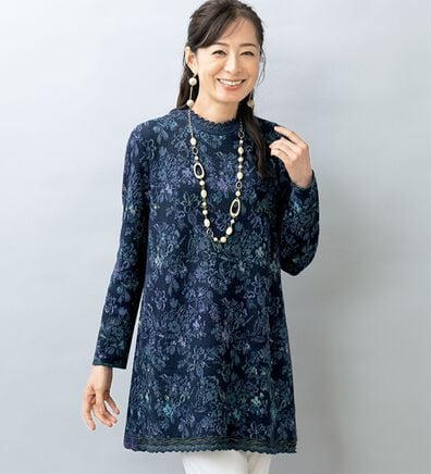 ルフラン（ルフラン）の「日本製　かすり花柄チュニック（ニット・セーター）」