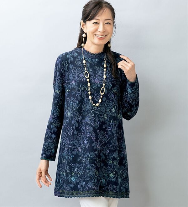 ルフラン（ルフラン）の「日本製　かすり花柄チュニック（ニット・セーター）」｜詳細画像