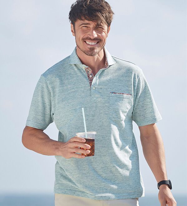 「＜コムルヴァン・オム＞リネンブレンド大人の杢調ポロ（メンズポロシャツ）」｜詳細画像