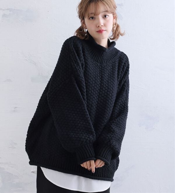 A HAPPY MARILYN（アハッピーマリリン）の「【ＬＬ～６Ｌ】苦しくないバスケット編みチャンキーニット（ニット・セーター）」｜詳細画像