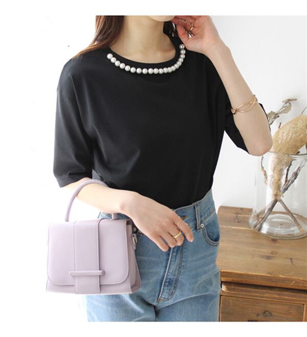 GeeRA（ジーラ）の「コットン天竺パール付デザイントップス（Tシャツ）」｜詳細画像