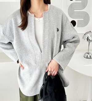 GeeRA（ジーラ）の「【Ｕ．Ｓ．ＰＯＬＯ　ＡＳＳＮ】深Ｖネックプルオーバー（トレーナー・スウェット）」｜杢グレー
