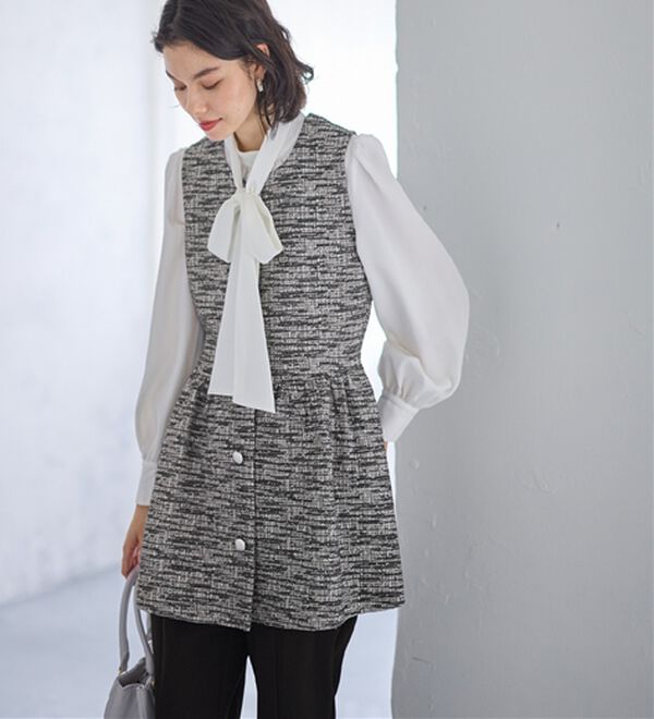 GeeRA（ジーラ）の「入学・卒業にも！華やかニットツイードペプラムジレベスト（ベスト）」｜詳細画像