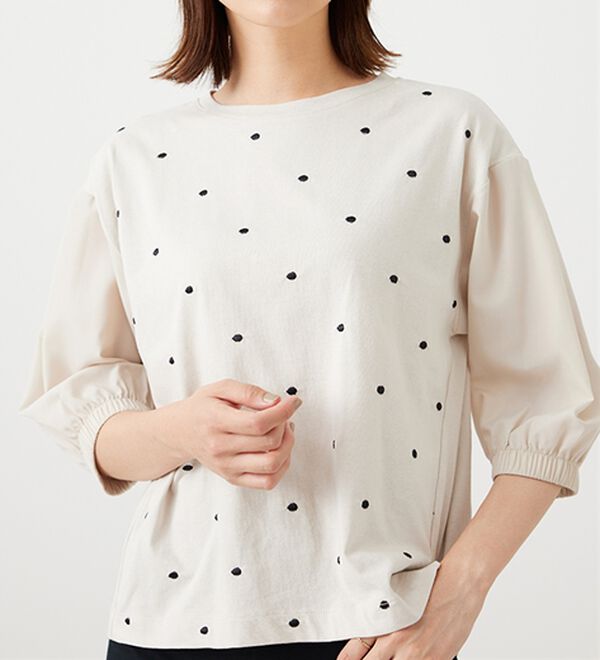 BELLUNA（ベルーナ）の「ドット刺しゅうデザイン袖切替プルオーバー（カットソー）」｜詳細画像