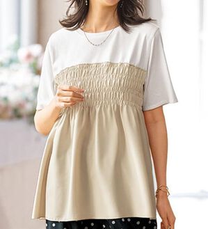 BELLUNA（ベルーナ）の「ビスチェ風ドッキングチュニック（チュニック）」｜オフ白&times;アイボリー