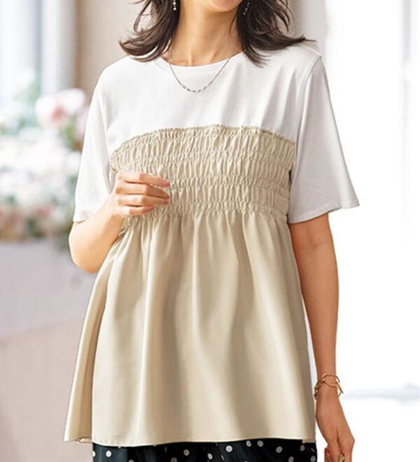 BELLUNA（ベルーナ）の「ビスチェ風ドッキングチュニック（チュニック）」｜オフ白&times;アイボリー