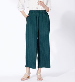 BELLUNA（ベルーナ）の「ジャカードストライプ素材ゆったりパンツ（ワイドパンツ・ガウチョ）」｜ターコイズ