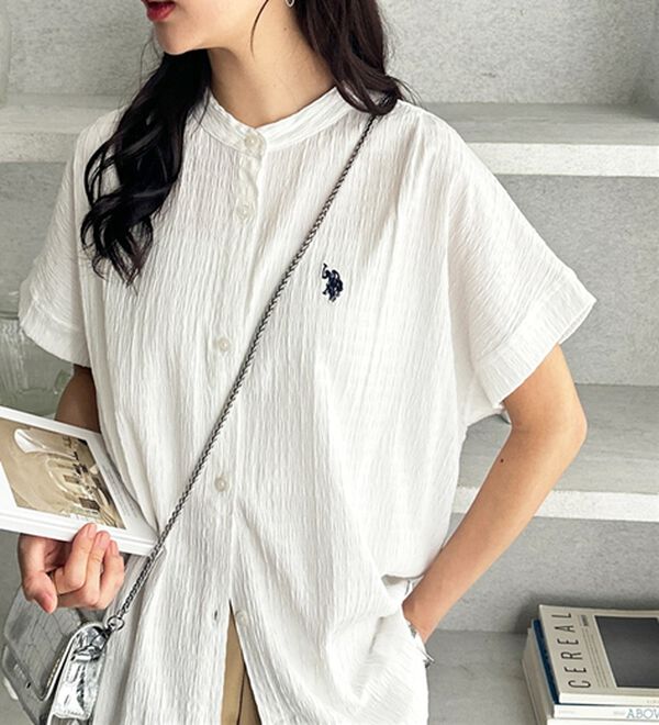 GeeRA（ジーラ）の「【ＵＳ．ＰＯＬＯ．ＡＳＳＮ】ポコポコ素材フレンチスリーブシャツ（シャツ）」｜オフホワイト