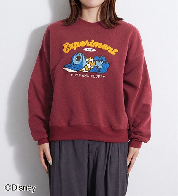 Disney＞【スティッチ】さがら刺しゅう裏起毛ゆったりトレーナー