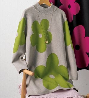 BELLUNA（ベルーナ）の「花柄ジャカードニットチュニック（ニットワンピース）」｜グレー