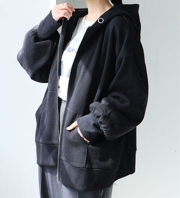 A HAPPY MARILYN（アハッピーマリリン）の「【Ｌ～８Ｌ】【ハピぽか裏起毛】ゆったりジップパーカー 毛玉になりにくい（パーカー）」｜ブラック