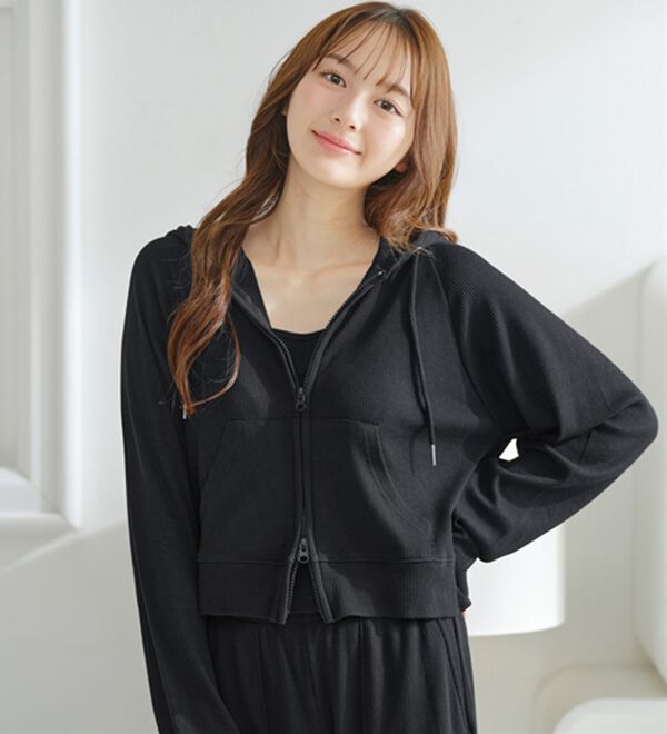 YU'NOW（ユナウ）の「【３点セット】＜ショートパーカータイプ＞ワッフルルームウェアセット（パジャマ・ルームウェア）」｜詳細画像