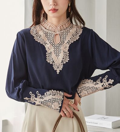 RANAN（ラナン）の「配色レース使いボリューム袖チュニック（ブラウス）」