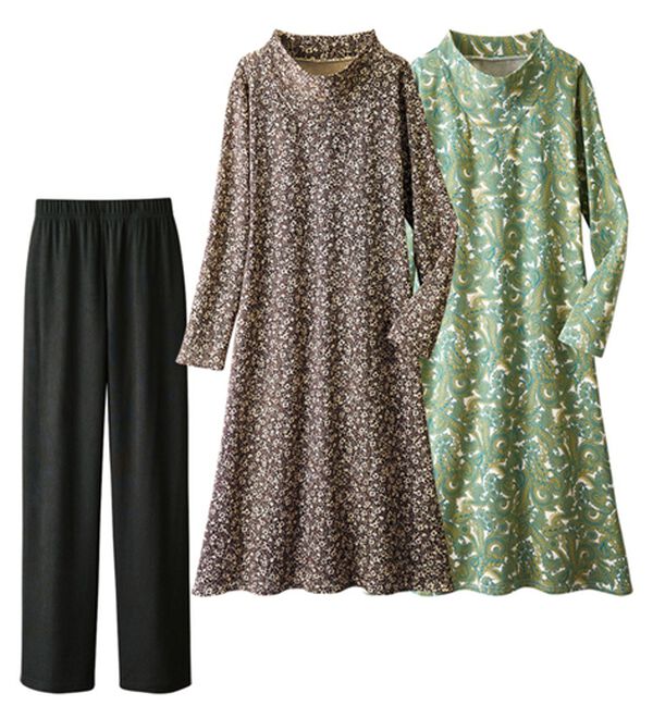 「【２色組】お出かけにも便利♪あったかロングワンピース（ロングワンピース）」｜2色組