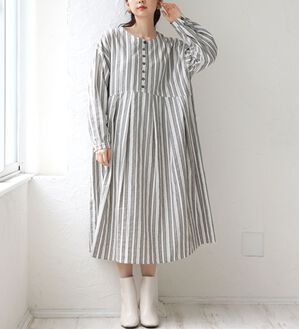 A HAPPY MARILYN（アハッピーマリリン）の「【Ｌ～６Ｌ】綿１００％さらりリラックス ゆったりシルエットのスッキリ柄 ストライプ マルチストライプコットンワンピ（ロングワンピース）」｜詳細画像