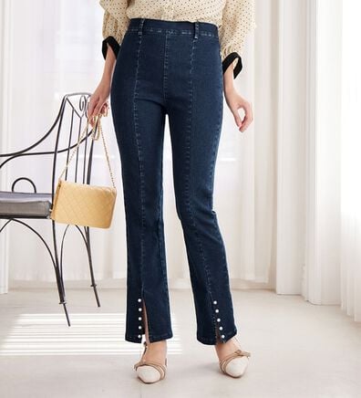 alotta（アロッタ）の「フロントスリットパール調ストレッチパンツ（フルレングスパンツ）」