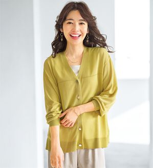 BELLUNA（ベルーナ）の「【快適Ｌａｂ．】シャリ冷！洗える多機能ニットカーディガン（ニットカーディガン）」｜ライムイエロー