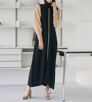 RANAN（ラナン）の「ボリューム袖アウトシームニットワンピース（ニットワンピース）」｜ブラック（タートル）
